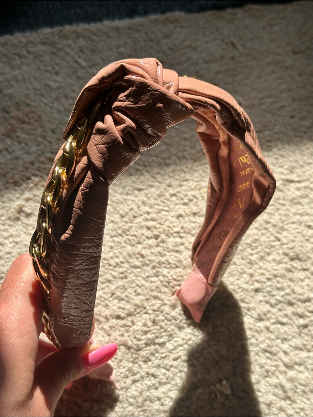 Kitsch Light pink leather chain knot headband